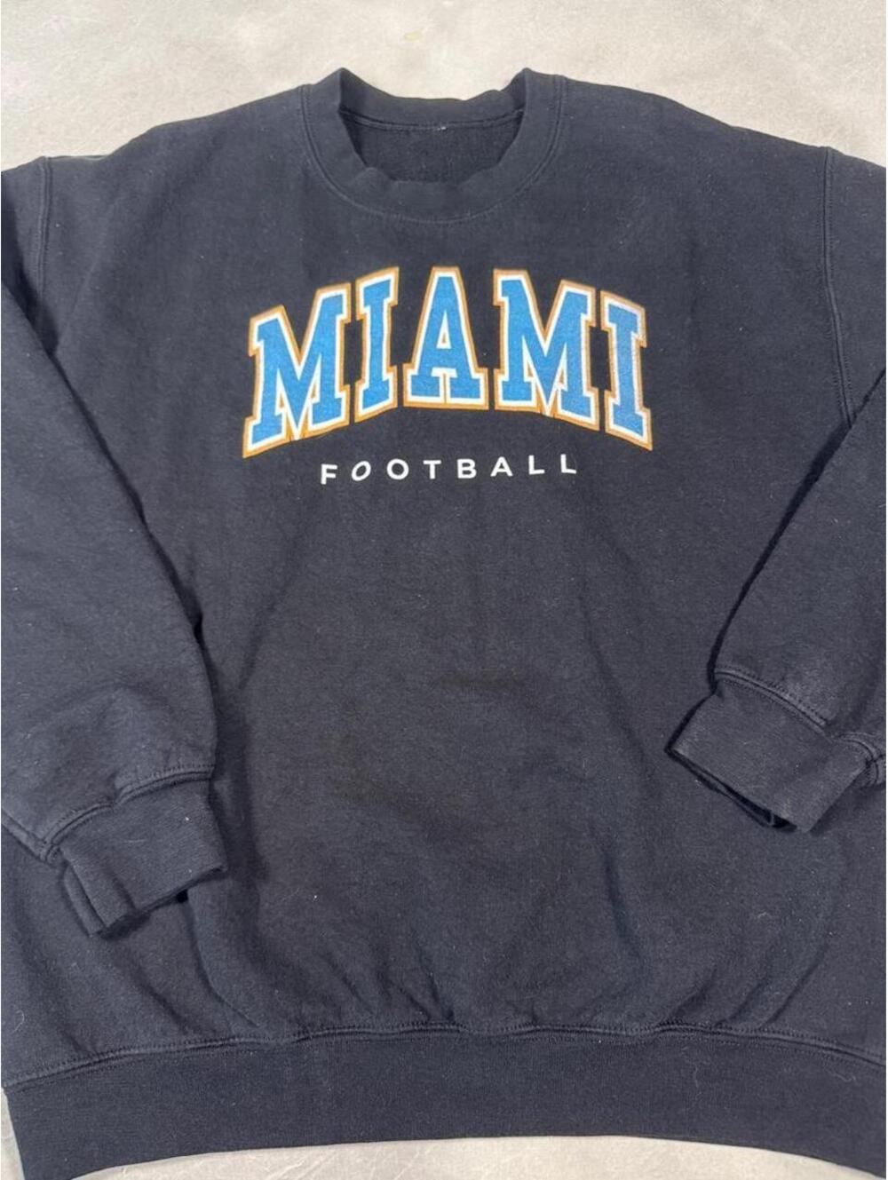 Vintage 90s Miami Football Sweatshirt Blue Orange Collegiate Crewneck